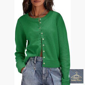 Lightweight Button Down Cardigan Sweater Long Sleeve Crew Neck Open Front